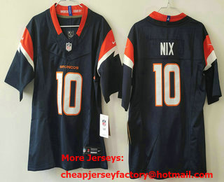 Women's Denver Broncos #10 Bo Nix Navy 2024 FUSE Alternate Vapor Limited Stitched Jersey