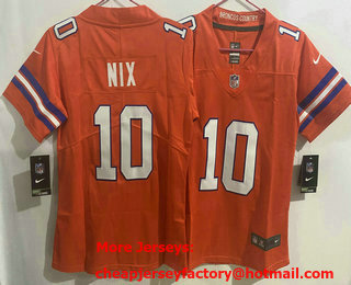 Women's Denver Broncos #10 Bo Nix Limited Orange Throwback Vapor Jersey
