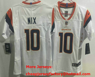 Women's Denver Broncos #10 Bo Nix White Vapor Limited Stitched Jersey