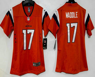 Women's Denver Broncos #17 Jaylen Waddle Limited Orange Vapor Jersey