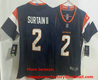 Women's Denver Broncos #2 Patrick Surtain II Limited Navy Vapor Jersey