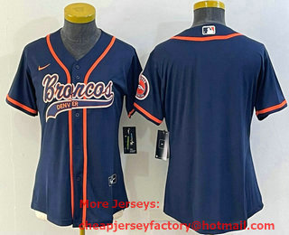 Women's Denver Broncos Blank Navy With Patch Cool Base Stitched Baseball Jersey