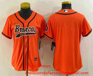 Women's Denver Broncos Blank Orange With Patch Cool Base Stitched Baseball Jersey