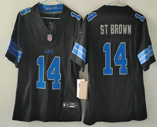 Women's Detroit Lions #14 Amon Ra St Brown Black FUSE Vapor Limited Stitched Jersey