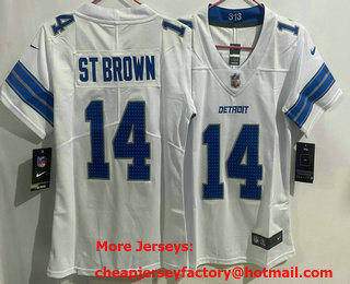 Women's Detroit Lions #14 Amon Ra St Brown Limited White 2024 Vapor Jersey
