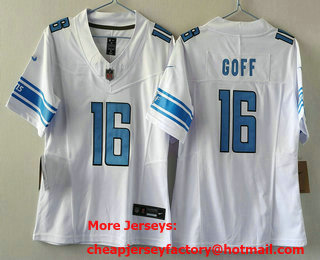 Women's Detroit Lions #16 Jared Goff White 2023 FUSE Vapor Limited Stitched Jersey