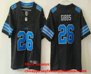 Women's Detroit Lions #26 Jahmyr Gibbs Limited Black 2024 FUSE Vapor Jersey
