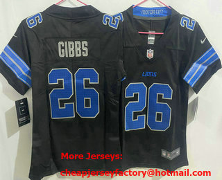 Women's Detroit Lions #26 Jahmyr Gibbs Limited Black 2024 Vapor Jersey