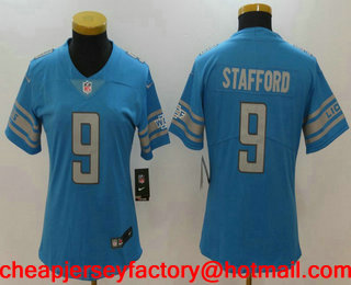 Women's Detroit Lions #9 Matthew Stafford Honolulu Blue 2017 Vapor Untouchable Stitched NFL Nike Limited Jersey