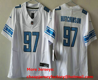 Women's Detroit Lions #97 Aidan Hutchinson Limited White 2024 FUSE Vapor Jersey
