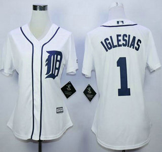 Women's Detroit Tigers #1 Jose Iglesias Home White 2015 MLB Cool Base Jersey