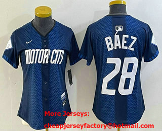 Women's Detroit Tigers #28 Javier Baez 2024 Navy City Connect Cool Base Limited Stitched Jersey