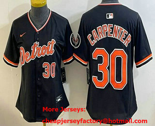 Women's Detroit Tigers #30 Kerry Carpenter Black Stadium Jersey