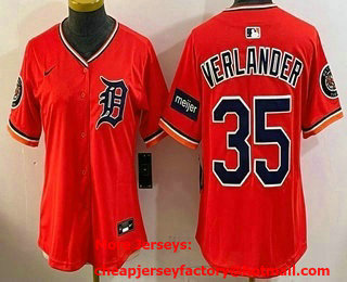 Women's Detroit Tigers #35 Justin Verlander Orange Stadium Jersey