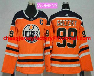 Women's Edmonton Oilers #99 Wayne Gretzky C Patch Orange Home 2017-2018 Hockey Stitched NHL Jersey