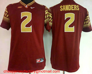 Women's Florida State Seminoles #2 Deion Sanders Red Stitched College Football Nike NCAA Jersey
