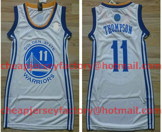 Women's Golden State Warriors #11 Klay Thompson White Dress Jersey