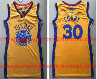 Women's Golden State Warriors #30 Stephen Curry Yellow Dress Jersey