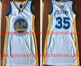 Women's Golden State Warriors #35 Kevin Durant White Dress Jersey