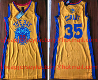 Women's Golden State Warriors #35 Kevin Durant Yellow Dress Jersey