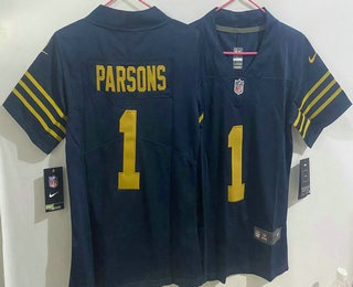 Women's Green Bay Packers #1 Micah Parsons Limited Navy Vapor Jersey