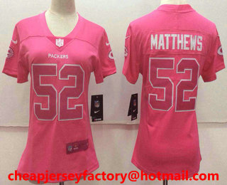 Women's Green Bay Packers #52 Clay Matthews Pink Fashion 2017 Rush NFL Nike Limited Jersey