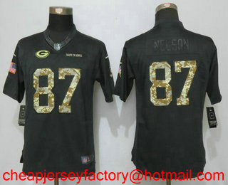 Women's Green Bay Packers #87 Jordy Nelson Black Anthracite 2016 Salute To Service Stitched NFL Nike Limited Jersey