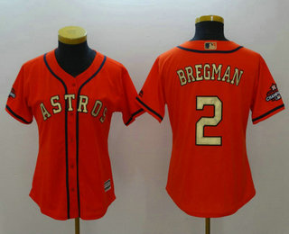 Women's Houston Astros #2 Alex Bregman Orange with Gold Cool Base Stitched 2017 World Series Champions Patch Jersey