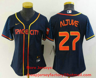 Women's Houston Astros #27 Jose Altuve 2022 Navy Blue City Connect Cool Base Stitched Jersey