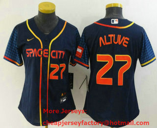Women's Houston Astros #27 Jose Altuve Number 2022 Navy Blue City Connect Cool Base Stitched Jersey