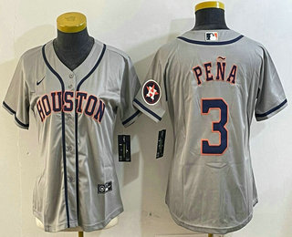 Women's Houston Astros #3 Jeremy Pena Grey With Patch Stitched Cool Base Nike Jersey