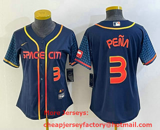 Women's Houston Astros #3 Jeremy Pena Number 2022 Navy Blue City Connect Cool Base Stitched Jersey