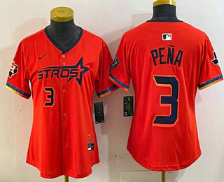 Women's Houston Astros #3 Jeremy Pena Orange 2025 City Connect Limited Stitched Jersey