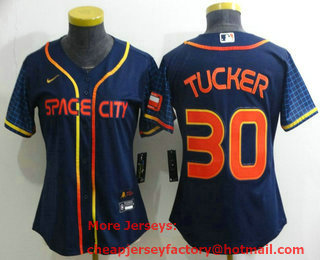 Women's Houston Astros #30 Kyle Tucker 2022 Navy Blue City Connect Cool Base Stitched Jersey