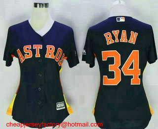 Women's Houston Astros #34 Nolan Ryan Retired Navy Blue Stitched MLB Cool Base Jersey