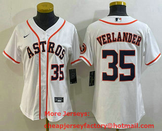 Women's Houston Astros #35 Justin Verlander Number White With Patch Stitched MLB Cool Base Nike Jersey