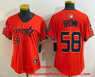 Women's Houston Astros #58 Hunter Brown Number Orange 2025 City Connect Limited Stitched Jersey