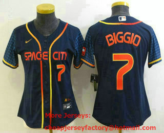 Women's Houston Astros #7 Craig Biggio Number 2022 Navy Blue City Connect Cool Base Stitched Jersey
