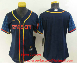 Women's Houston Astros Blank 2022 Navy Blue City Connect Cool Base Stitched Jersey