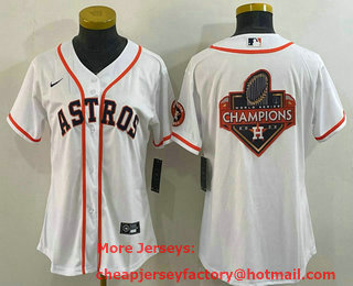 Women's Houston Astros White Champions Big Logo With Patch Stitched MLB Cool Base Nike Jersey
