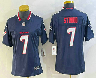 Women's Houston Texans #7 CJ Stroud White Limited Navy FUSE Vapor Jersey