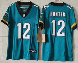 Women's Jacksonville Jaguars #12 Travis Hunter Limited FUSE Green Throwback Vapor Jersey