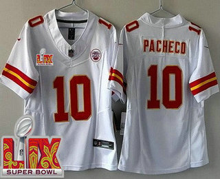 Women's Kansas City Chiefs #10 Isiah Pacheco Limited White Super Bowl LIX FUSE Vapor Jersey