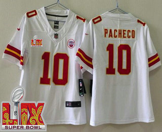 Women's Kansas City Chiefs #10 Isiah Pacheco Limited White Super Bowl LIX Vapor Jersey