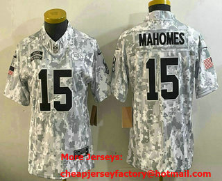 Women's Kansas City Chiefs #15 Patrick Mahomes Arctic Camo 2024 FUSE Salute to Service Limited Stitched Jersey