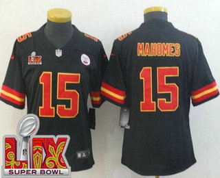 Women's Kansas City Chiefs #15 Patrick Mahomes Limited Black Super Bowl LIX Vapor Jersey