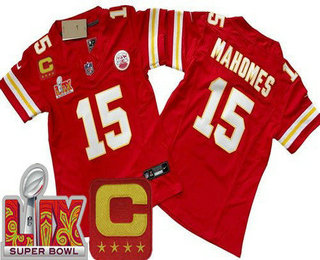 Women's Kansas City Chiefs #15 Patrick Mahomes Limited Red C Patch Super Bowl LIX FUSE Vapor Jersey