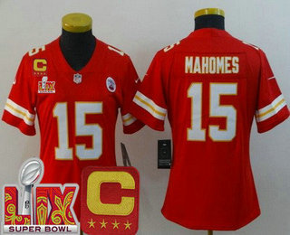 Women's Kansas City Chiefs #15 Patrick Mahomes Limited Red C Patch Super Bowl LIX Vapor Jersey