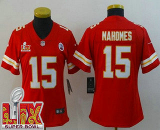 Women's Kansas City Chiefs #15 Patrick Mahomes Limited Red Super Bowl LIX Vapor Jersey