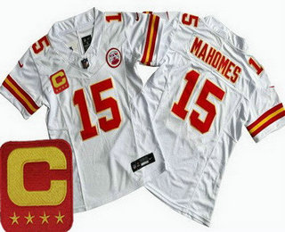 Women's Kansas City Chiefs #15 Patrick Mahomes Limited White C Patch FUSE Vapor Jersey